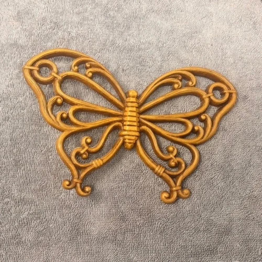 Vintage Burwood Products Butterfly Wall Decor Set of 3 Gold MCM 1970s USA Ratan